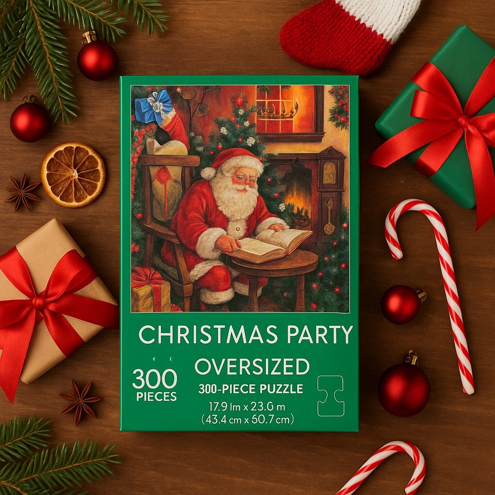 Christmas Party Oversized 300 Piece Puzzle – Santa by Fireplace Holiday Jigsaw